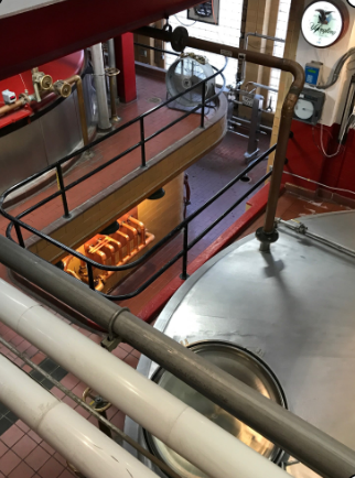 This photo shows some of the older, but still operational, instruments and controls at the Yuengling Brewery
